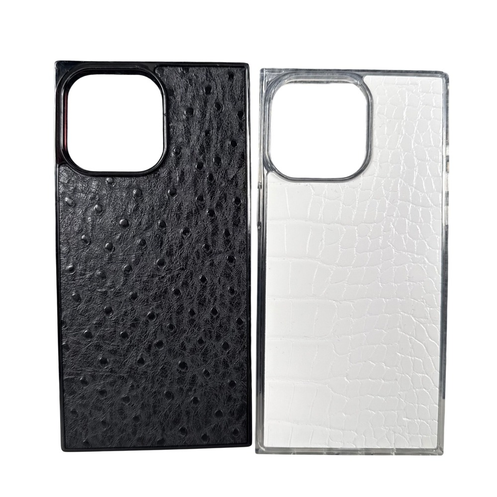 Flaunt Square iPhone 16 Pro + Case Set Black Ostrich‎ White Croc Texture  WPF14Q